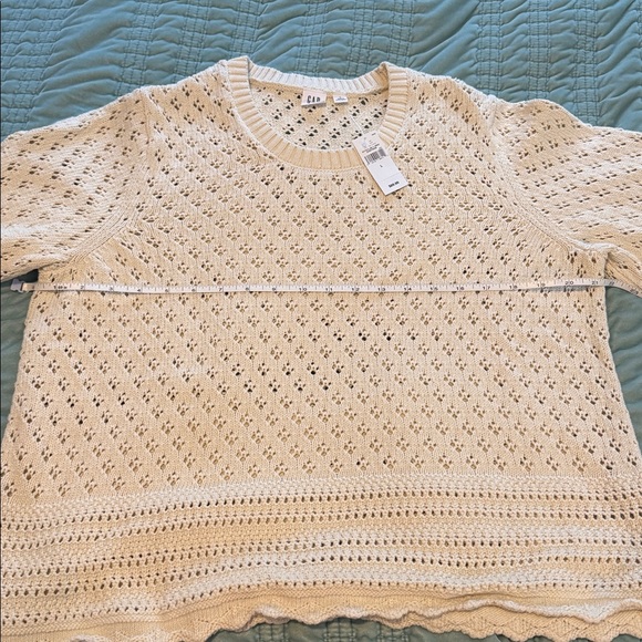 GAP Relaxed Pointelle Balloon Sleeve Sweater Cream Large L NWT NEW - Picture 11 of 14